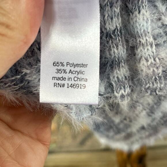 So Women's Blue Grey Spacedye Hooded Cropped Sweater Size M. NEW - Picture 8 of 9